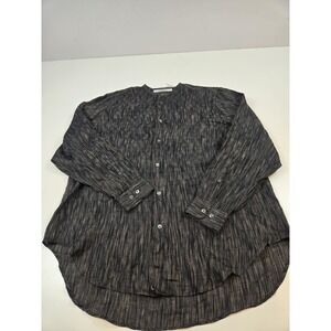 Vestimenta Shirt Mens 42 16.5 Blue Long Sleeve Linen Band Collar Made Italy